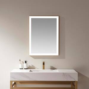 Benevento 24 in. W x 32 in. H Rectangle Framed LED Bathroom Vanity Mirror in Gold