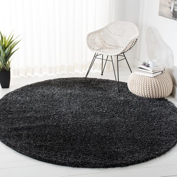 August Shag Charcoal 9 ft. x 9 ft. Round Solid Area Rug