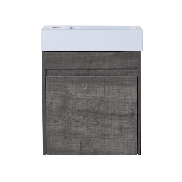 18 in. Wall-Mounted Single Gray Bath Vanity with White Resin Vanity Top Assembled