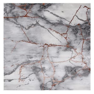 Craft Gray/Brown 4 ft. x 4 ft. Distressed Abstract Square Area Rug