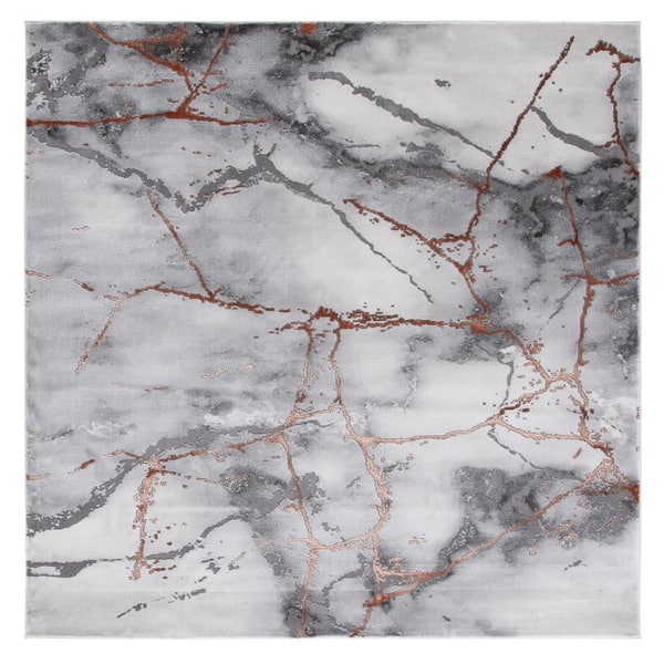 SAFAVIEH Craft Gray/Orange 10 ft. x 10 ft. Distressed Abstract Square Area Rug