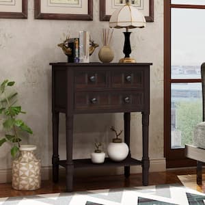 23.70 in. Espresso Rectangle Wood Console Table with 3 Storage Drawers and Bottom Shelf for Living Room