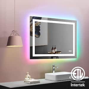 40 in. W x 24 in. H Rectangular Frameless LED Anti Fog Backlit and Front Lighted Wall Bathroom Vanity Mirror in RGB