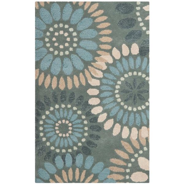 SAFAVIEH Jardin Gray/Blue Doormat 2 ft. x 3 ft. Floral Area Rug