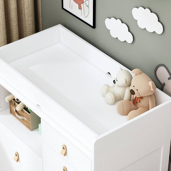 FUFU&GAGA White Wood Nursery Changing Table with Recessed Top, 5