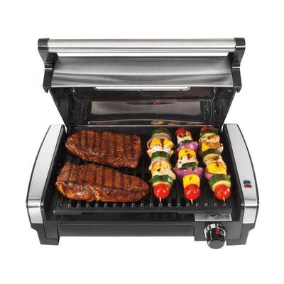 Searing Grill 118 in. Stainless Steel Indoor Grill with Non-Stick Plates and Lid Window