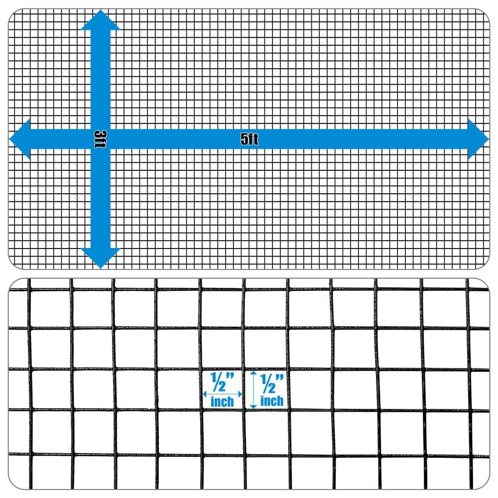 Black Vinyl Coated Welded Wire Fence Roll, 19 Gauge, 3 ft x 5 ft