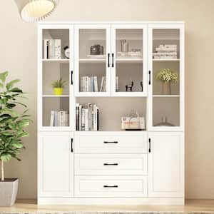 White 63 in. W x 15.7 in. D x 78.7 in. H Wood Storage Cabinet with Adjustable Shelves, Glass Doors