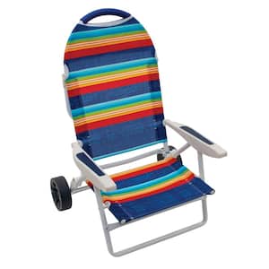 Transporter Folding Multi-Colored Metal Frame 5-Position All-In-One Beach Chair and Beach Cart