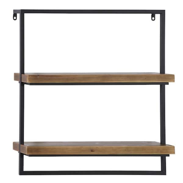 Litton Lane 26 in.  x 24 in. Brown 2 Shelves Metal Wall Shelf