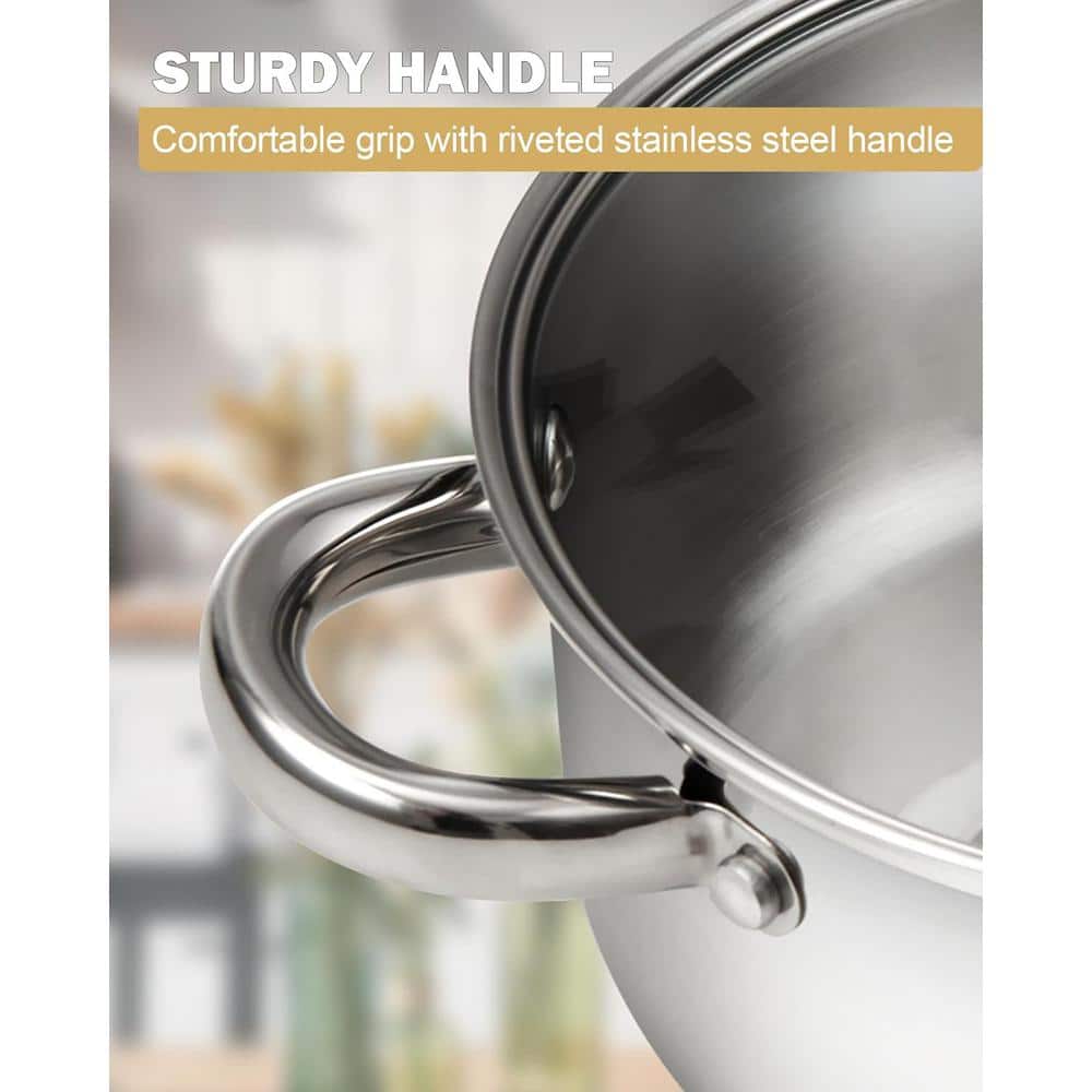 Mirror Satin Stainless Steel 8 Quart Pasta Cooker with Basket Insert
