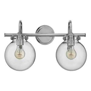 Taft 2-Light Silver Bathroom Vanity Light with Clear Glass Globe Shades