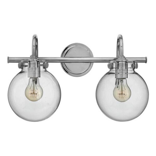 A TOUCH OF DESIGN Taft 2-Light Silver Bathroom Vanity Light with Clear Glass Globe Shades