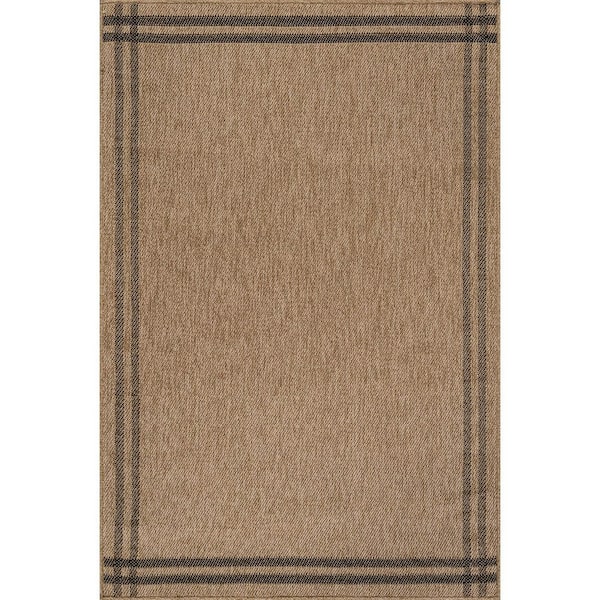 Haven 9 ft. x 12 ft. Natural Border Striped Washable Easy Jute Modern Indoor Outdoor Area Rug