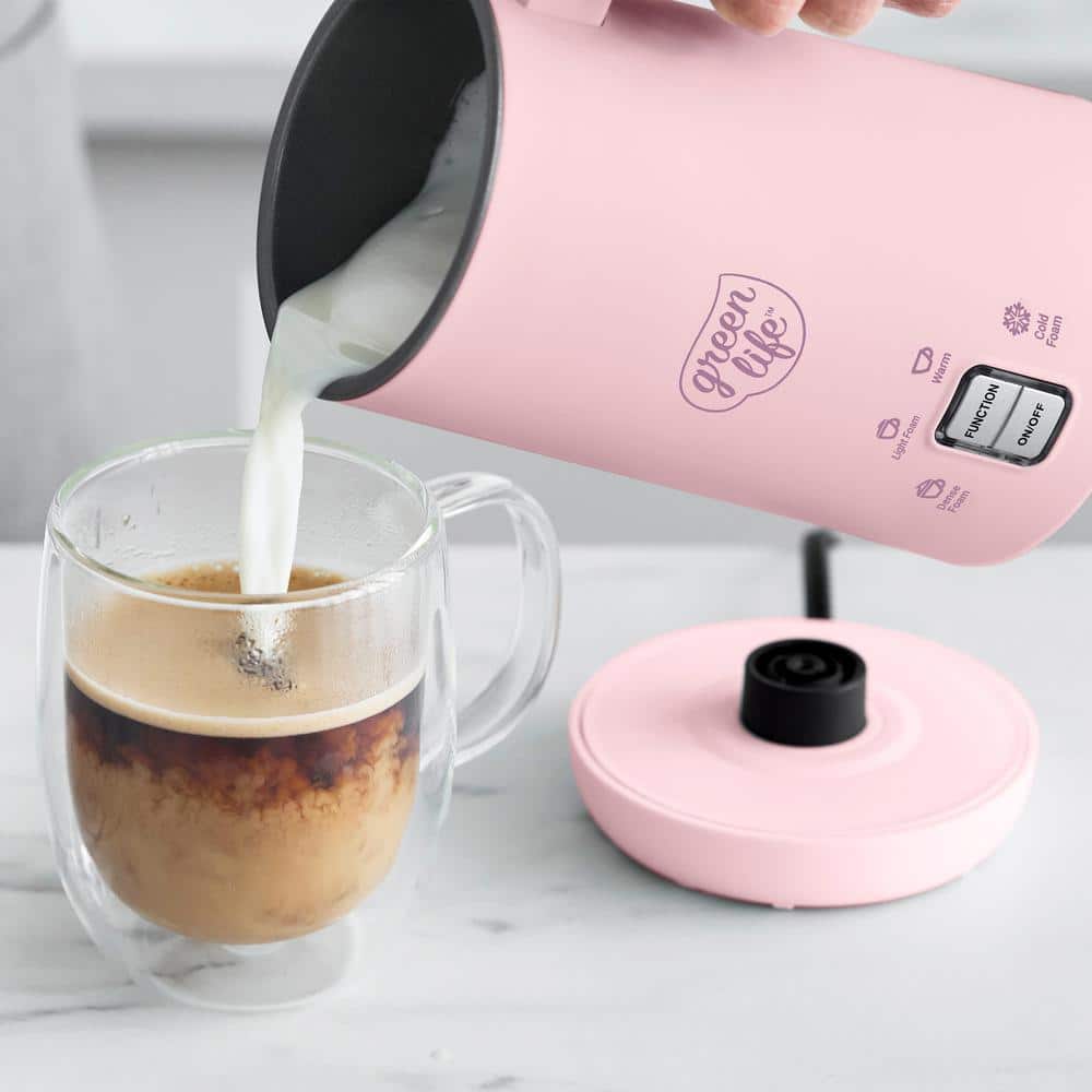 Pink Ceramic Electric Milk Frother with 4-in-1 Functionality