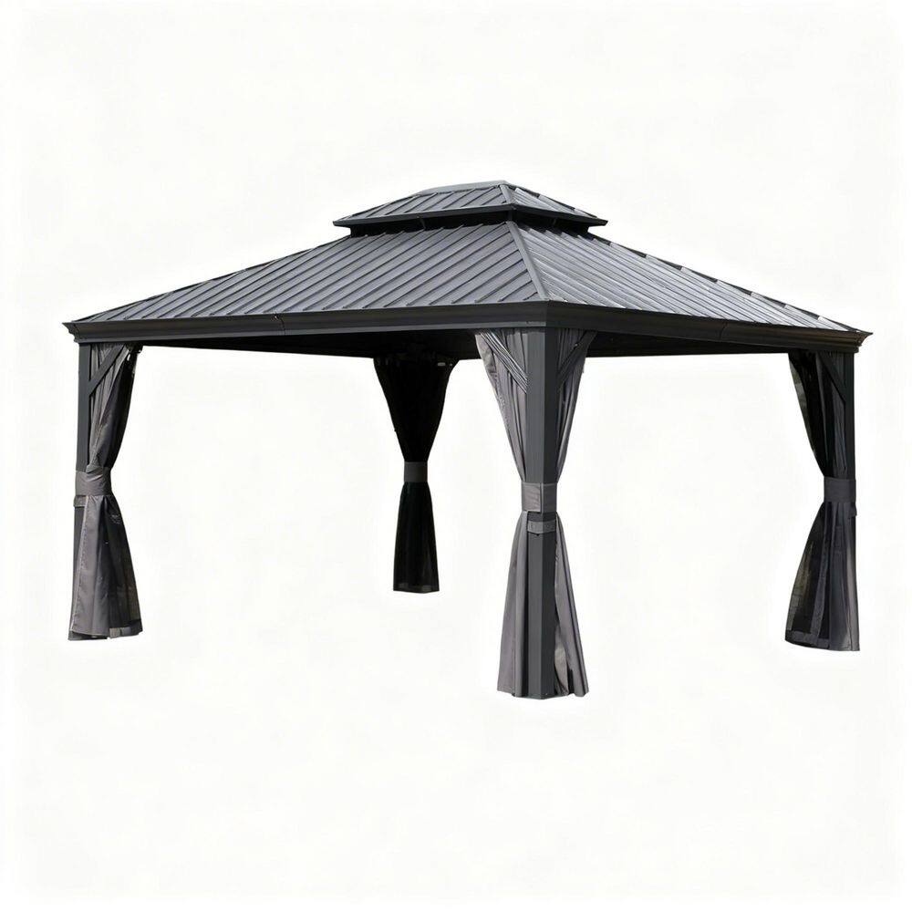 VAMOP 10 ft. x 13 ft. Gray Hardtop Galvanized Steel Metal Patio