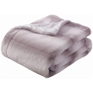 Coffee Printed Faux Rabbit Fur Throw, Lightweight Plush Cozy Soft Blanket Polyester Queen Size Blanket Set of 2