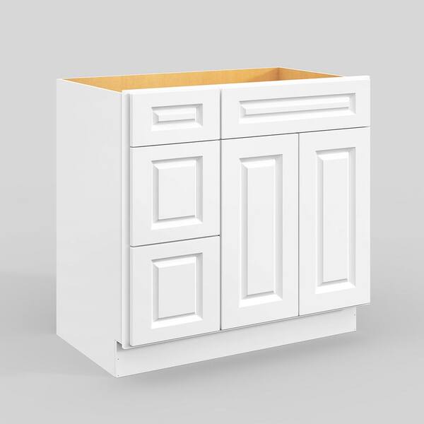 Hausvita 36 in. W x 21 in. D x 34.5 in. H in Traditional White Plywood Ready to Assemble Floor Vanity Sink Base Kitchen Cabinet