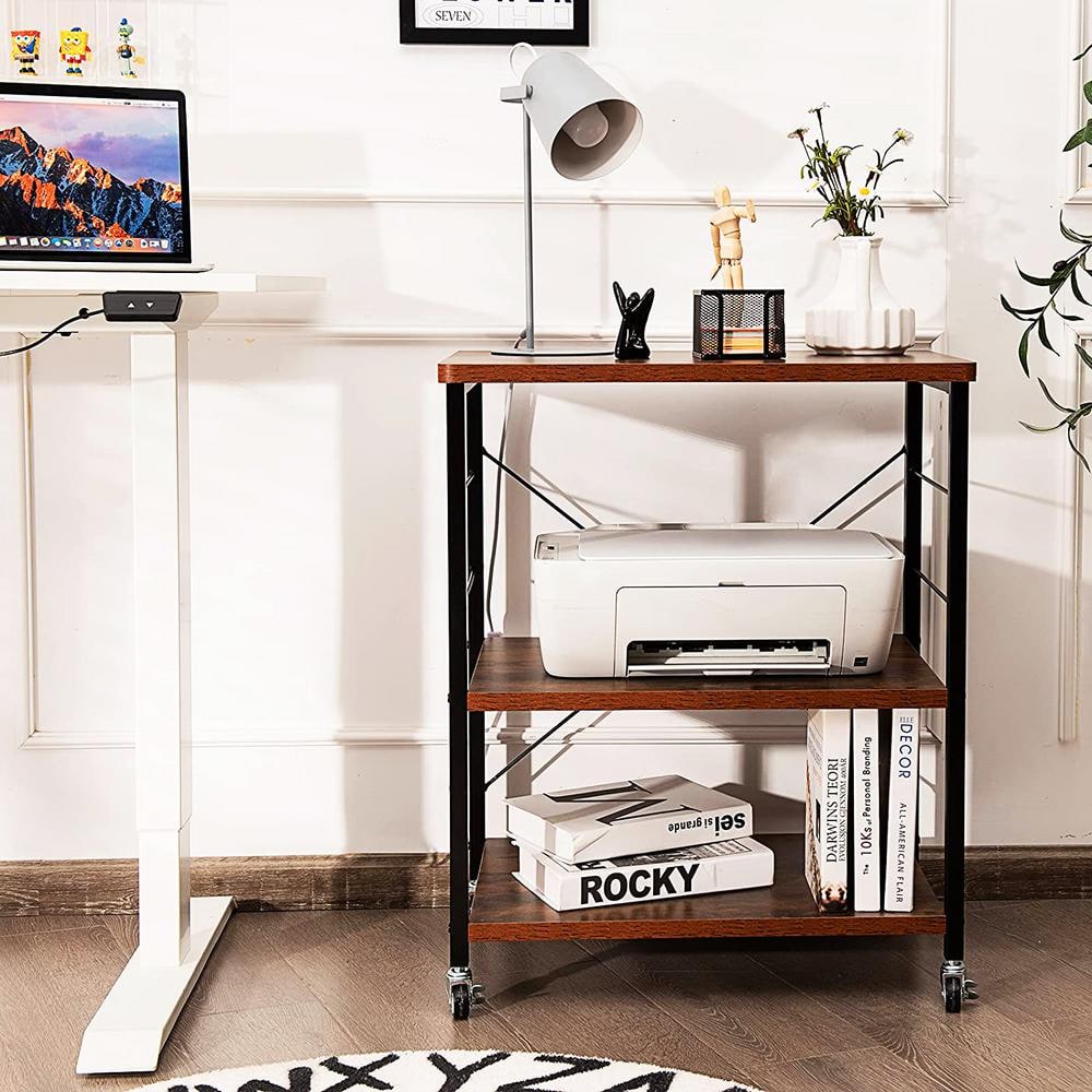 3-Tier Brown Wood Kitchen Cart with 10-Hooks - thumbnail 4