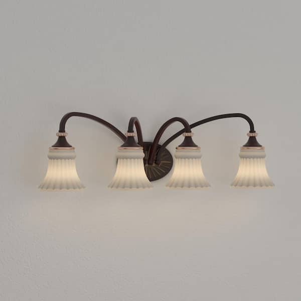 Reims 4-Light Berre Walnut Vanity Light with Toned Driftwood Glass Shades 