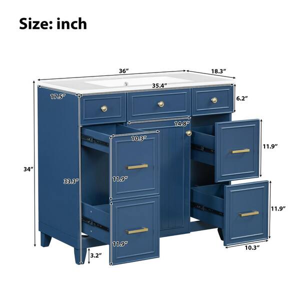 Virubi 36 in. W Single Sink Bath Vanity in Navy Blue with
