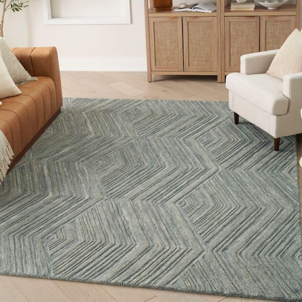 Graceful Blue 9 ft. x 12 ft. Geometric Contemporary Area Rug