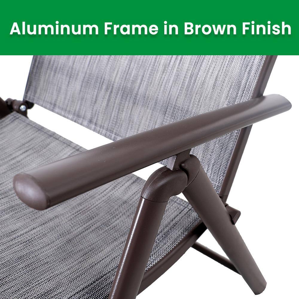 Set of 2 Gray and Brown Aluminum Adjustable Chaise Lounges
