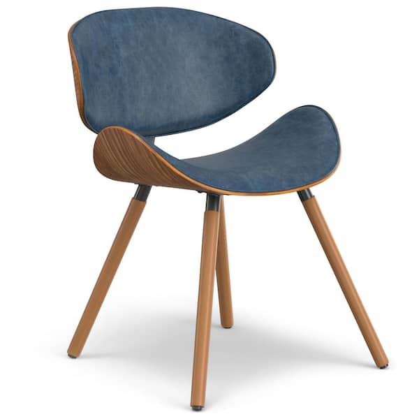 Simpli Home Marana Mid Century Modern Dining Chair in Distressed Blue Vegan Faux Leather