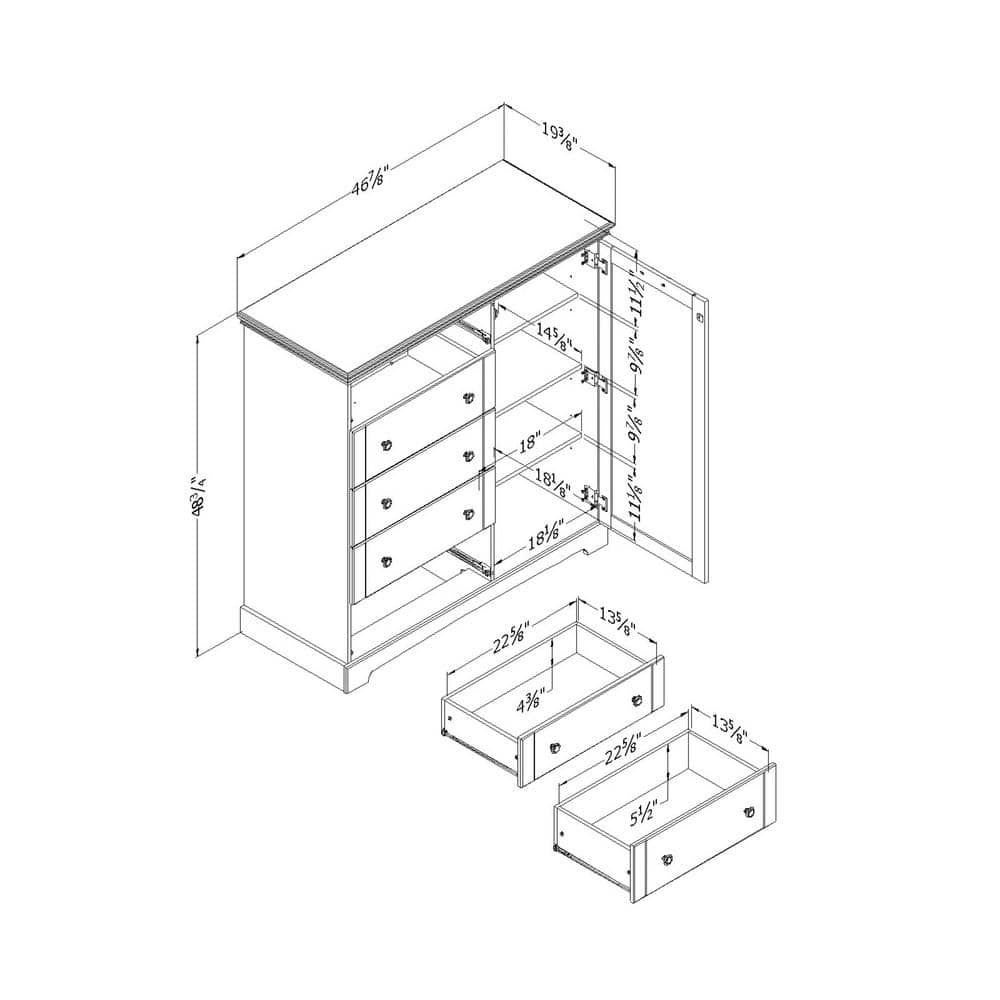 Cottage Charm Fall Oak 5-Drawer Combo Dresser with Cabinet