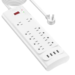 10-Outlet Power Strip Surge Protector with 4 USB Ports and 10 ft. Long Rxtension Cord ETL Listed in White