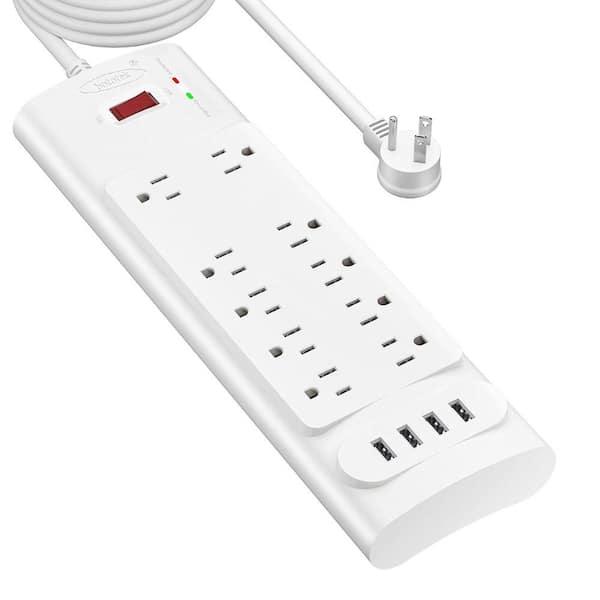 Etokfoks 10-Outlet Power Strip Surge Protector with 4 USB Ports and 10 ft. Long Rxtension Cord ETL Listed in White