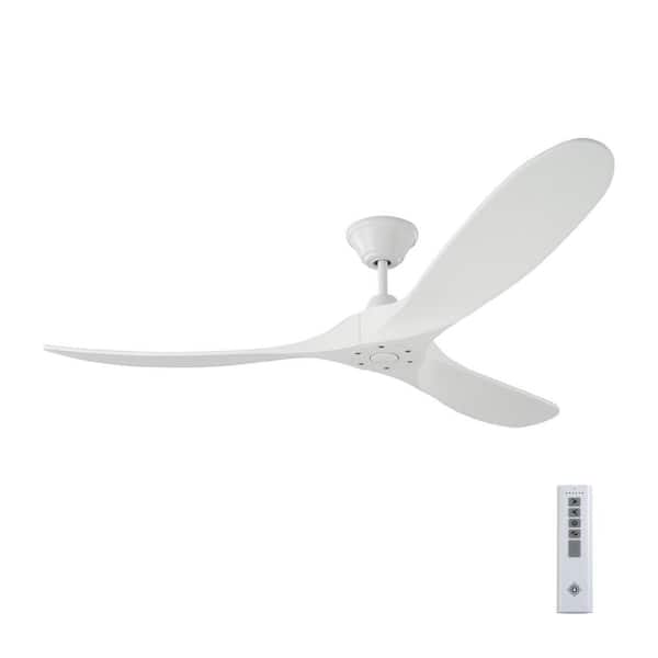 Generation Lighting Maverick 60 in. Modern Indoor/Outdoor Matte White Ceiling Fan with White Blades, DC Motor and 6-Speed Remote Control