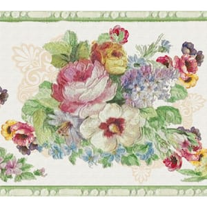 Falkirk Dandy Red, Yellow, Blue, Green Retro Bouquets Floral Peel and Stick Wallpaper Border