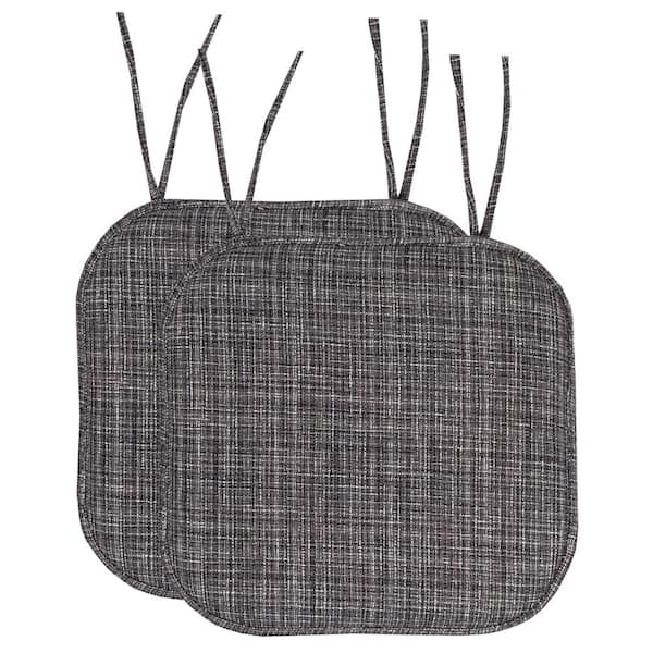 Sweet Home Collection Aria Memory Foam Square Non-Slip Indoor/Outdoor Chair Seat Cushion with Ties, Gray/Black (2-Pack)