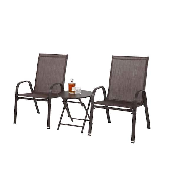 Tenleaf 3-Piece Brown Metal Outdoor Bistro Set with Coffee Table