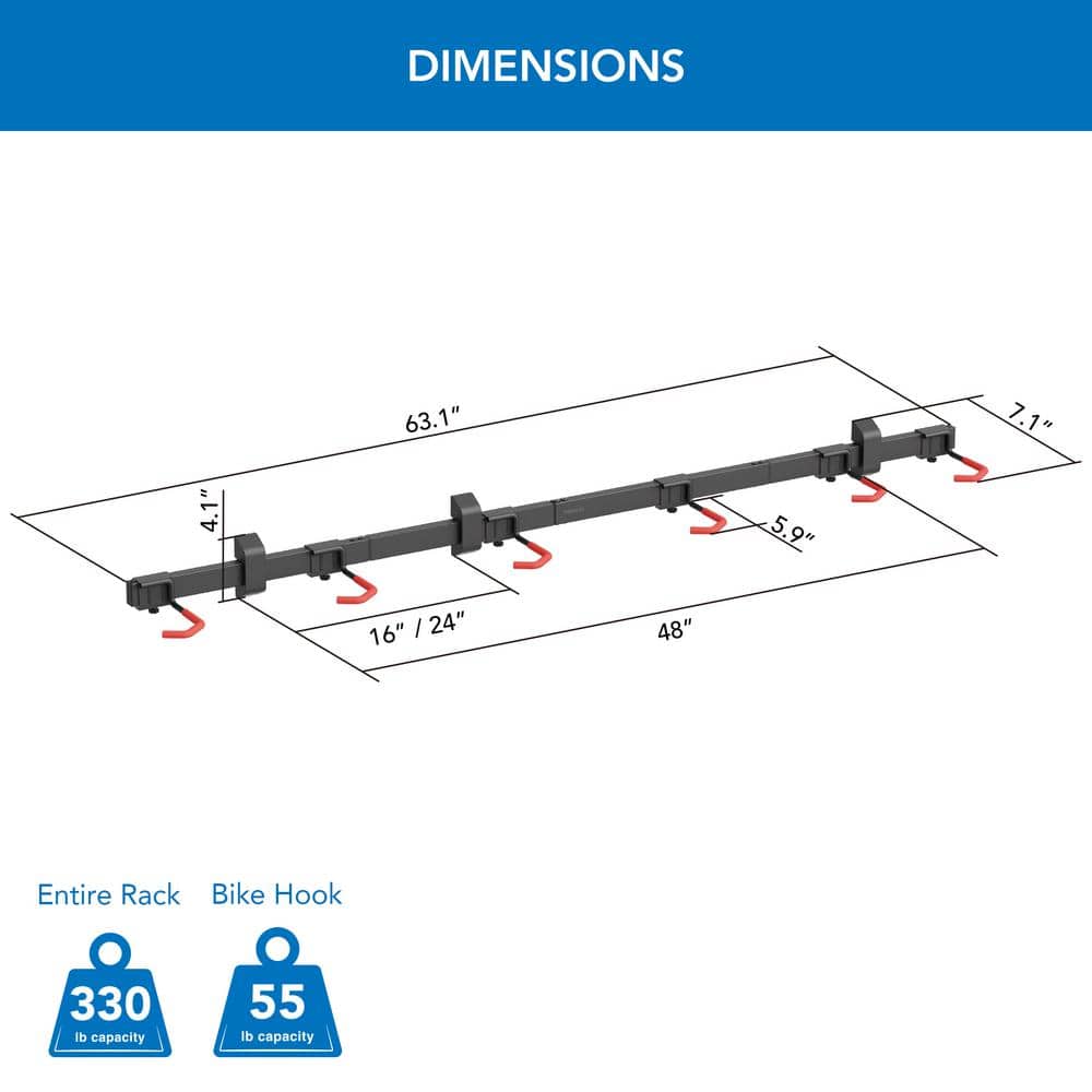 Heavy-Duty Black Steel Wall Mount Bike Rack for 6 Bikes