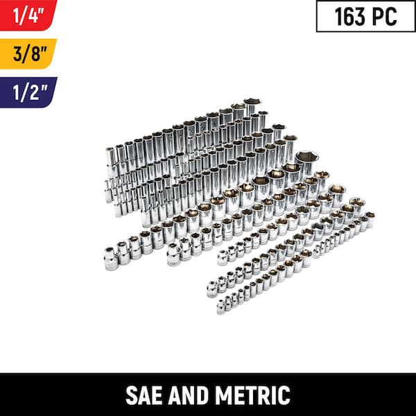 1/4 in., 3/8 in. and 1/2 in. Drive 6-Point SAE/Metric Master Socket Set (163-Piece)