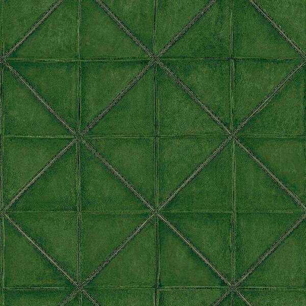 The Wallpaper Company 8 in. x 10 in. Kelly Green Diamond Stitched Leather Wallpaper Sample