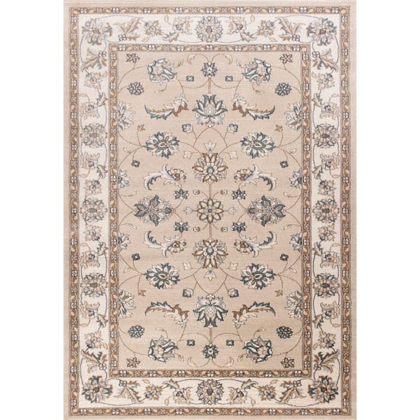 Sabina Beige/Ivory 9 ft. x 12 ft. Floral and Traditional Area Rug