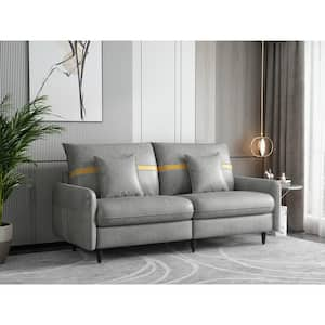 72.8 in. Gray Fabric 3-Seat Mid-Century Tufted Loveseats with 2 Pillows for Living Room