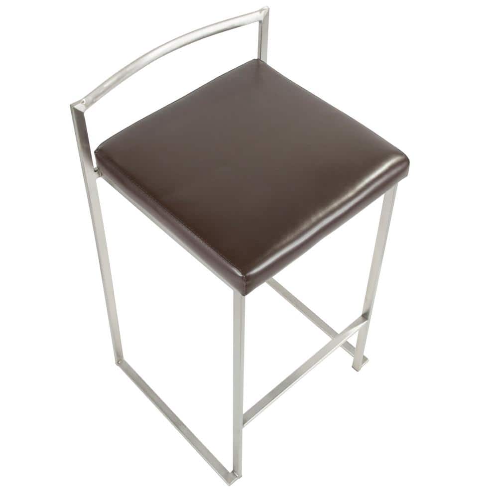 Modern Fuji Brown Faux Leather Counter Stool, 16"x18"x31"