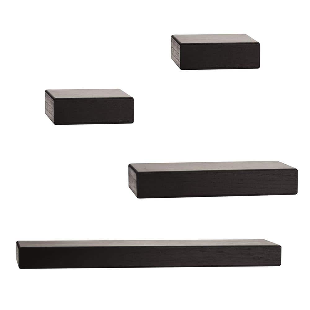 Melannco Floating Wall Mount Molding Ledge Shelves Black Set of 4 
