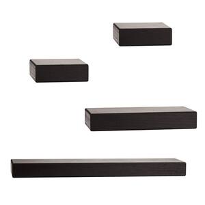 4-Piece Black Wood Floating Chunky Ledge Decorative Wall Shelf Set