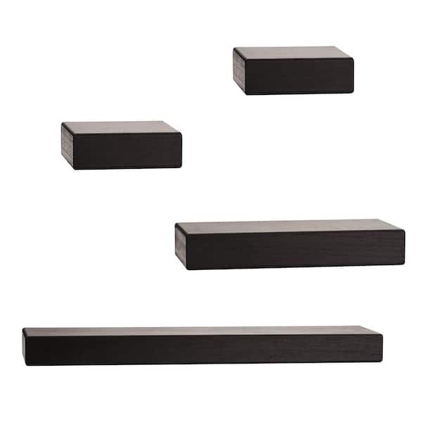 Melannco 4-Piece Black Wood Floating Chunky Ledge Decorative Wall Shelf Set