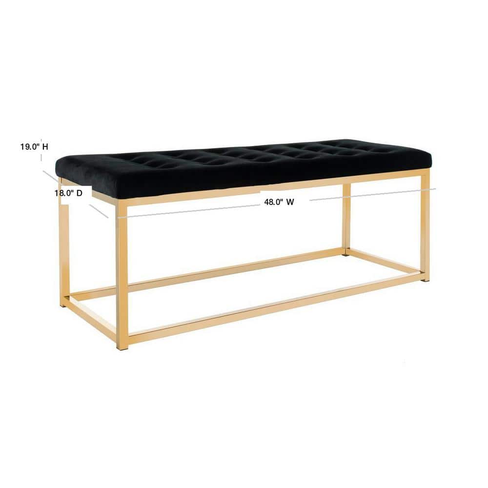 48'' Black Velvet and Brass Transitional Bench