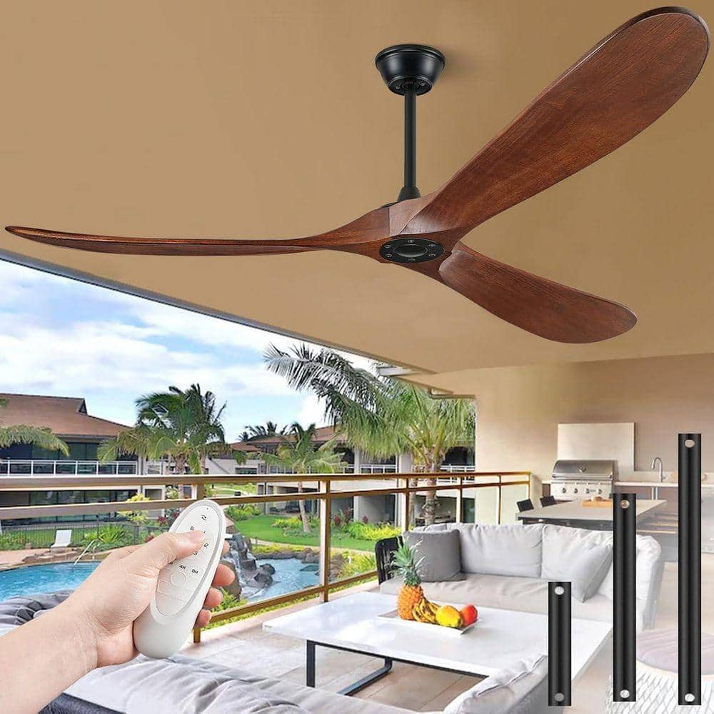 Jushua 60 in. Brown Solid Wood Ceiling Fan with Remote Control 6