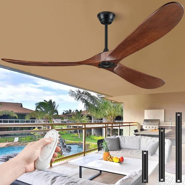 60 in. Brown Solid Wood Ceiling Fan with Remote Control 6 Wind Speed No Light