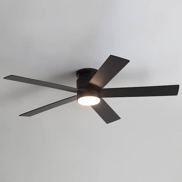 Propeller 52 in. Indoor Standard Black Flush Ceiling Fan with Integrated LED Light, 5-Black Blades and Remote Included