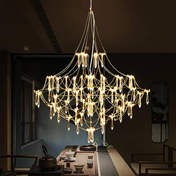 CandlelitFlame 66-Light Gold Finish Linear Chandelier for Living Room