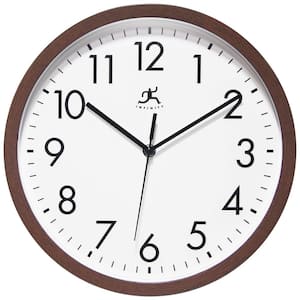 12" Wall Clock with Brown Plastic Walnut-Look Frame